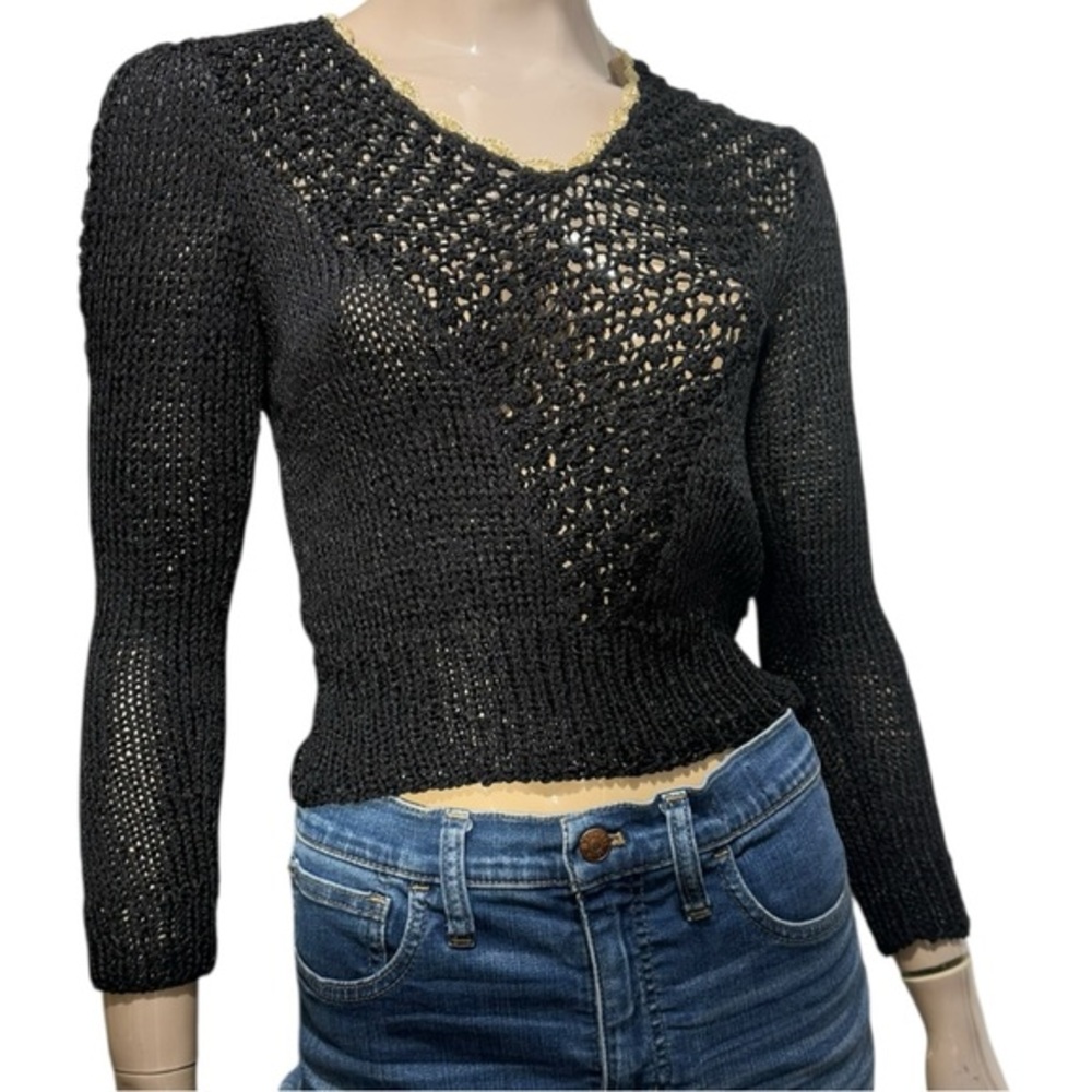 Antonella Preve Vintage NWT Women’s Size S Black Gold Metallic Neckline Sweater